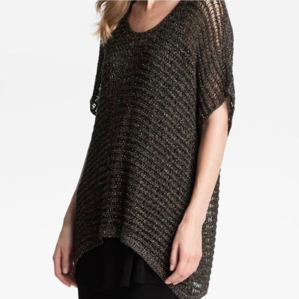 Eileen Fisher Metallic Mesh Sparkle Dolman Tunic | Black in Small